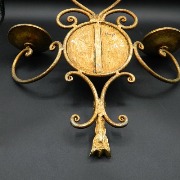 Paris Apartment  Hollywood Regency Antiqued Gold Wall Sconce Candleholder - Picture 7 of 8